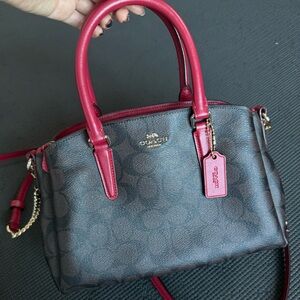 Coach Mini Lillie Carryall Purse in Signature Canvas with red